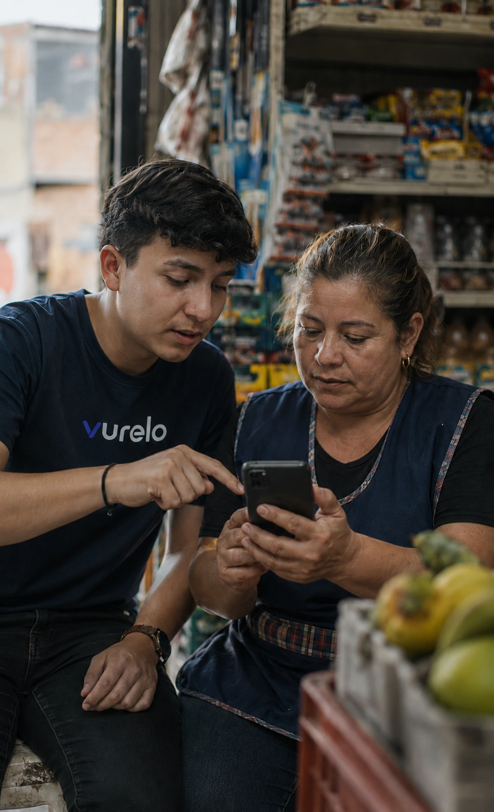 Un asesor de vurelo acompañando a una tendera con la app