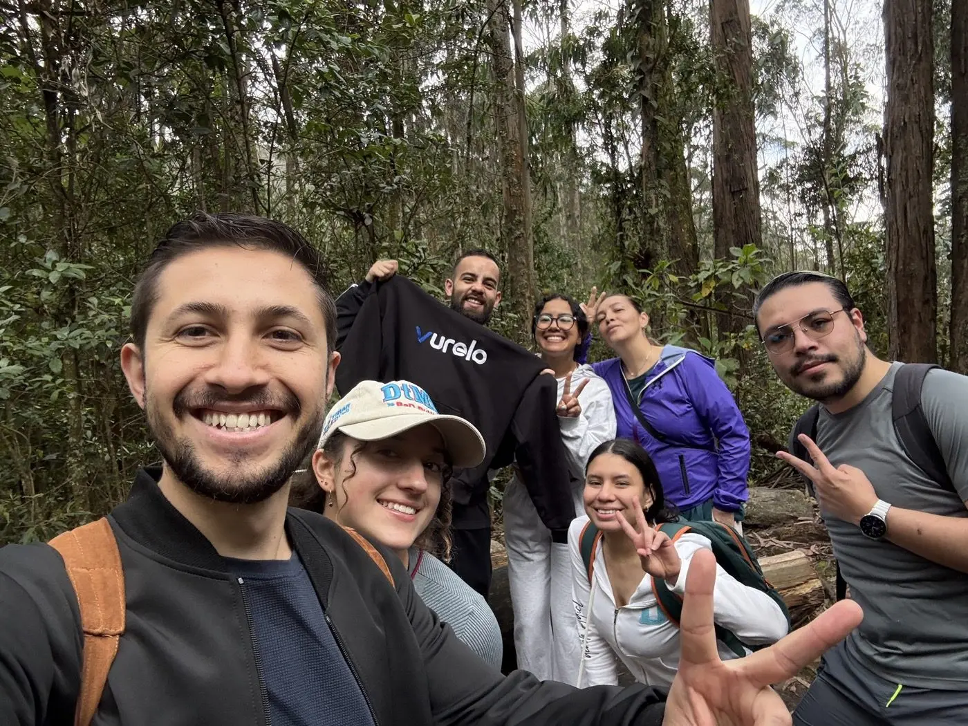 The vurelo team on a hike through the forest